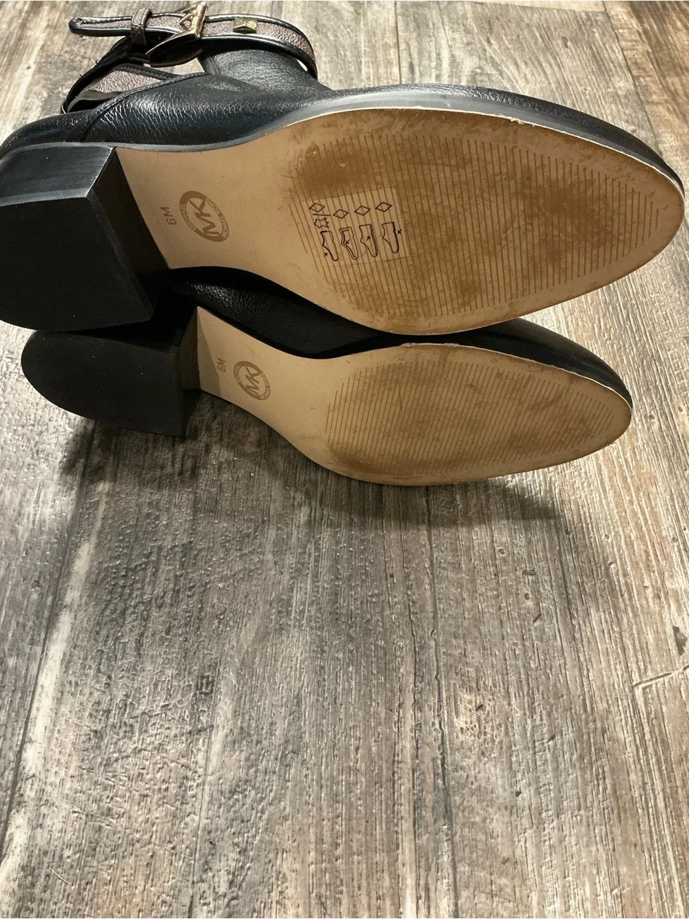 Michael Kors Black Leather Ankle Booties with Logo Strap and Gold Buckle Size 6